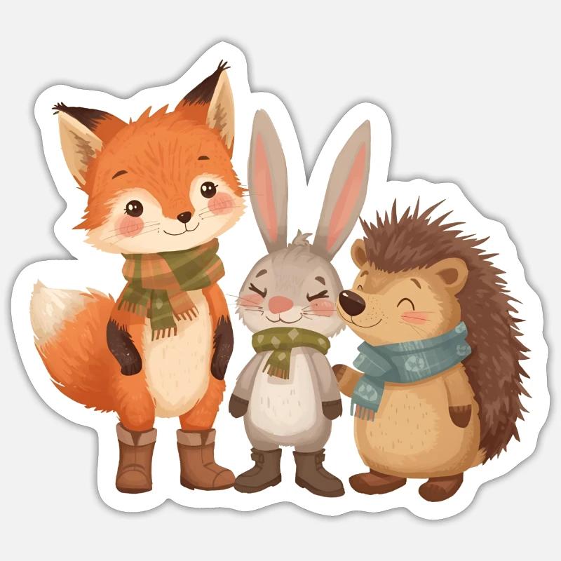 Autunno simpatici animali della foresta con sciarpa e stivali - Sticker formato S (10 x 10 cm) - bianco opaco