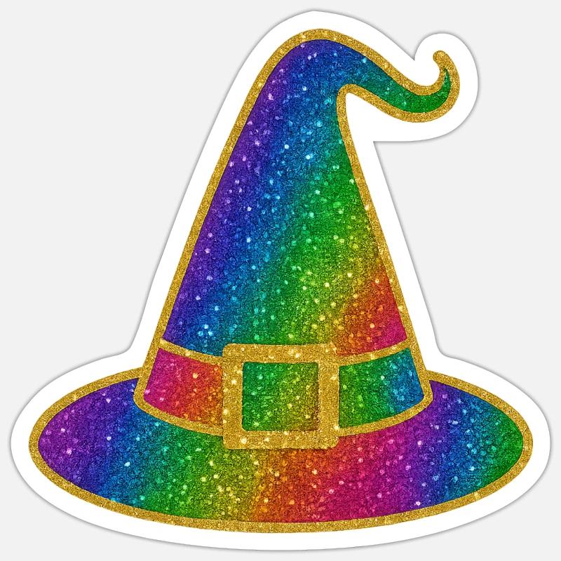Halloween Rainbow Glitter Witch Hat - Sticker size S (10 x 10 cm) - white matte