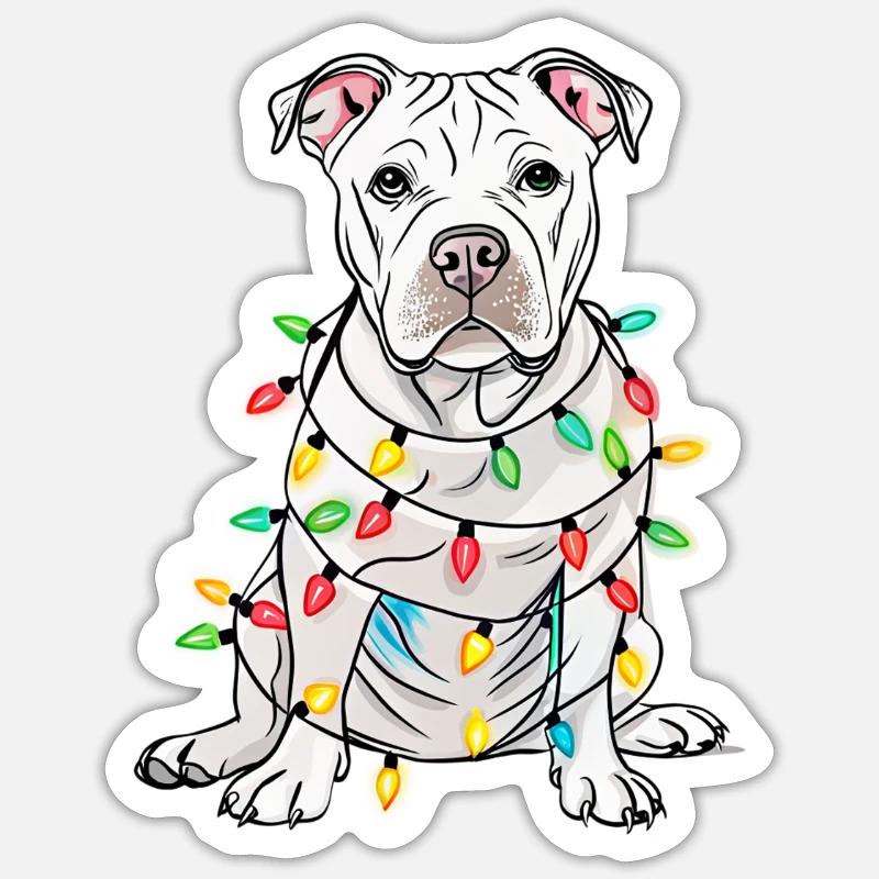 Lustiger Lichterhund mit Weihnachtskette Hund - Sticker Größe S (10 x 10 cm) - Mattweiß