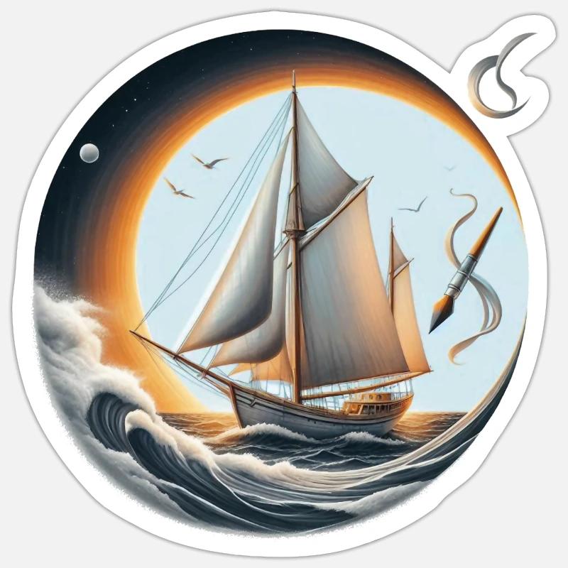 Sailing Circle at Sunset - Sticker size S (10 x 10 cm) - white matte