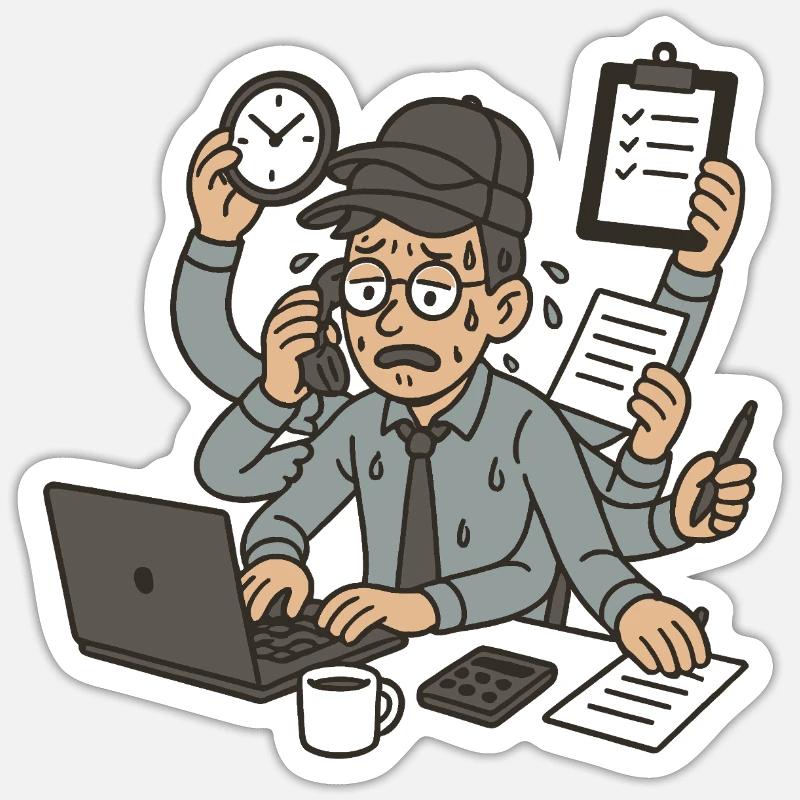 The multi-hatted worker - Sticker size S (10 x 10 cm) - white matte