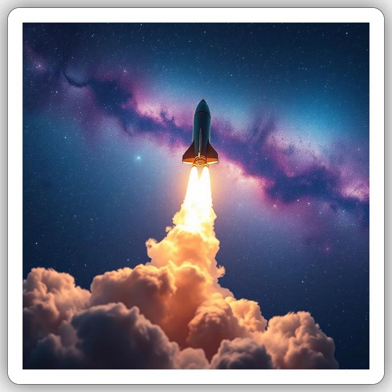 Rocket jump through nebula galaxy Sticker size S (10 x 10 cm)