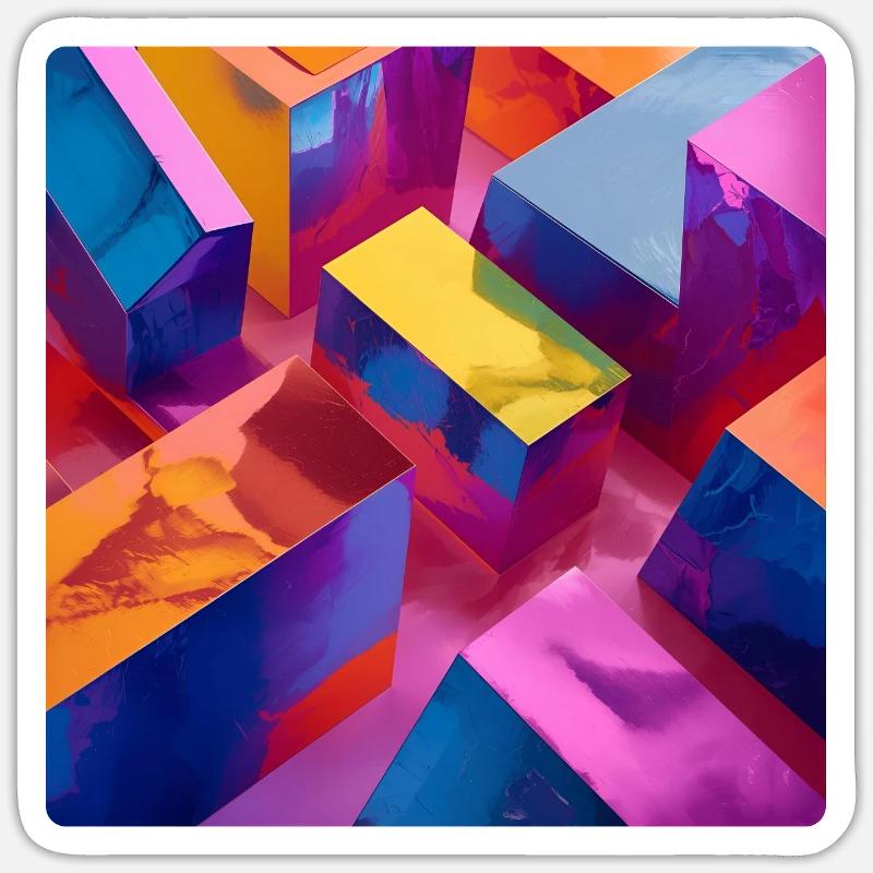 Neon 3D Blöcke bunt mit glänzendem Effekt Sticker Größe S (10 x 10 cm)