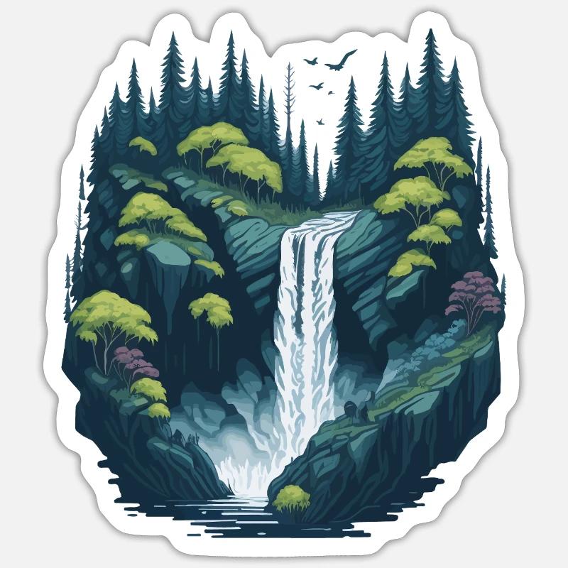 Luminous forest waterfall - Sticker size S (10 x 10 cm) - white matte