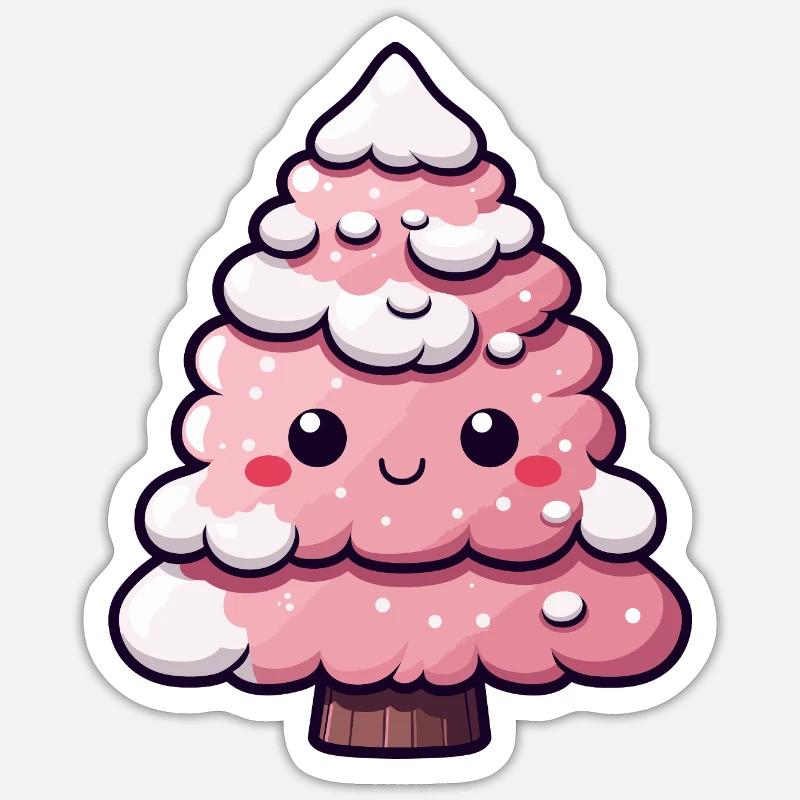 Chibi Pink Snowy Tree - Sticker size S (10 x 10 cm) - white matte