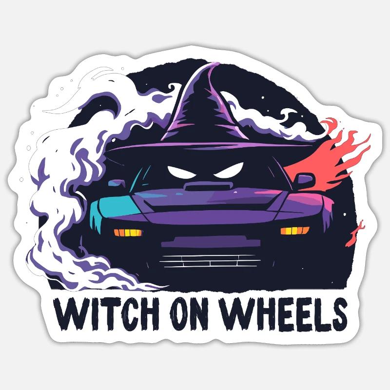 Hexe auf Rädern Neonfahrt - Sticker Größe S (10 x 10 cm) - Mattweiß
