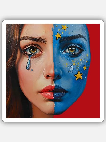 Cosmic Tears – Halbgesicht Kunstportrait - Sticker Größe S (10 x 10 cm) - Mattweiß