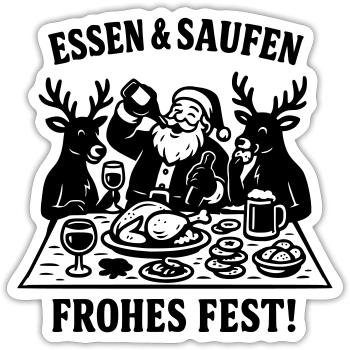 Weihnachten Gelage Essen und Saufen Santa Claus - Sticker Größe S (10 x 10 cm) - Mattweiß - Vorne