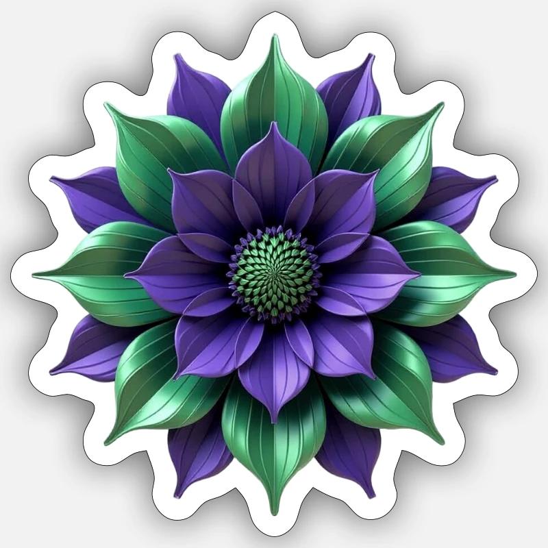 Fleur vert pourpre - Sticker taille S (10 x 10 cm) - blanc mat