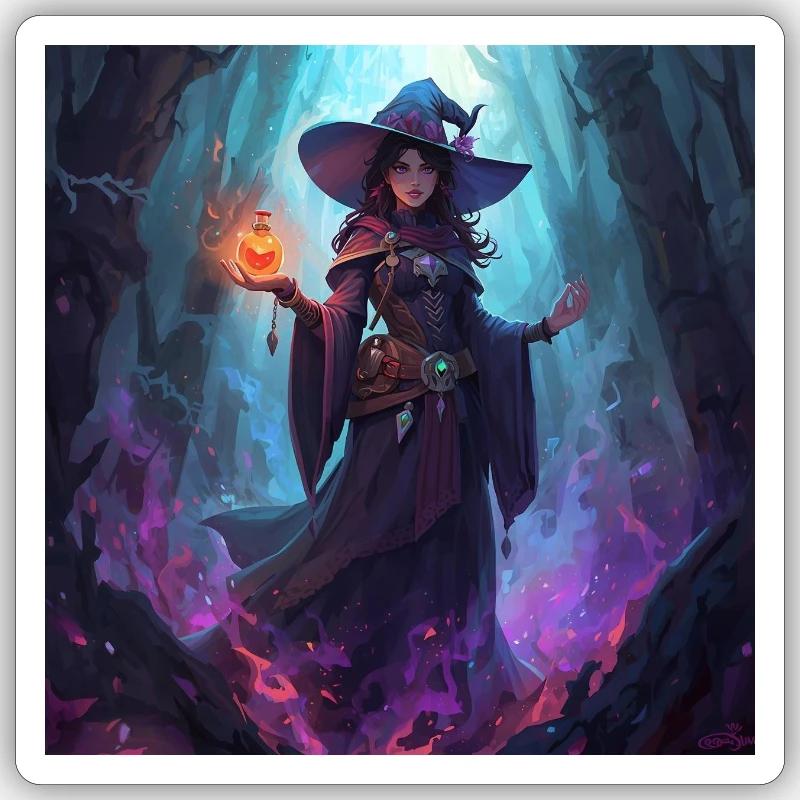 Sorcière des cavernes enchantée - Sticker taille S (10 x 10 cm) - blanc mat