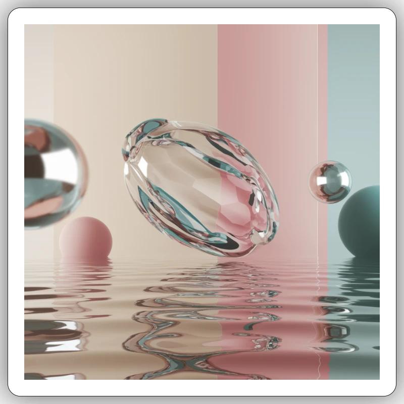Pastel reflections in an abstract sphere - Sticker size S (10 x 10 cm) - white matte