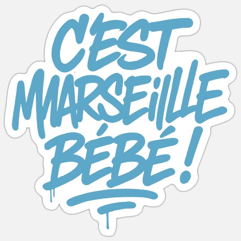 C’est Marseille Bébé – Tag bleu graffiti Sticker taille S (10 x 10 cm)