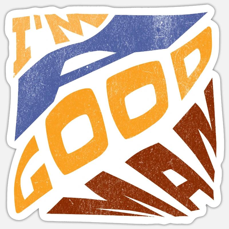 Pop retro blau orange Ich bin ein guter Mann Sticker Größe S (10 x 10 cm)