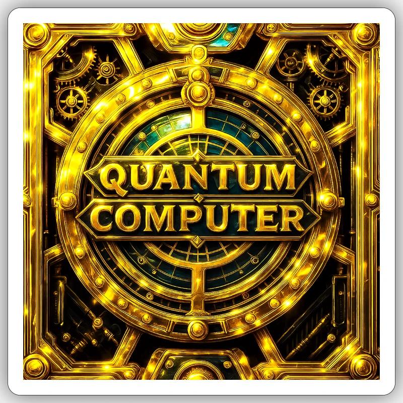 Golden Quantum Computer Emblem Sticker size S (10 x 10 cm)