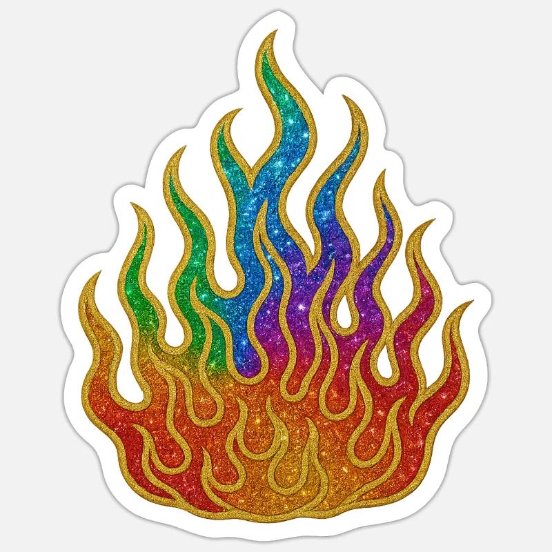 Rainbow Fire Glitter Flame - Sticker size S (10 x 10 cm) - white matte