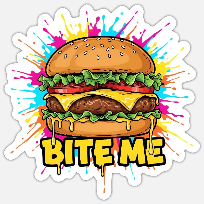 Pop Art Burger Bite Me - Sticker size S (10 x 10 cm) - white matte
