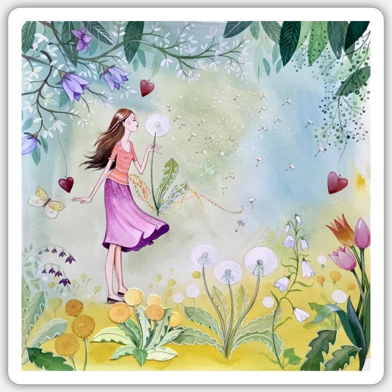 Elfe au royaume des fleurs - Sticker taille S (10 x 10 cm) - blanc mat