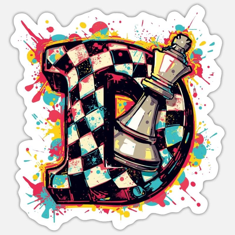 Dame Graffiti Farbexplosion Schachspieler - Sticker Größe S (10 x 10 cm) - Mattweiß