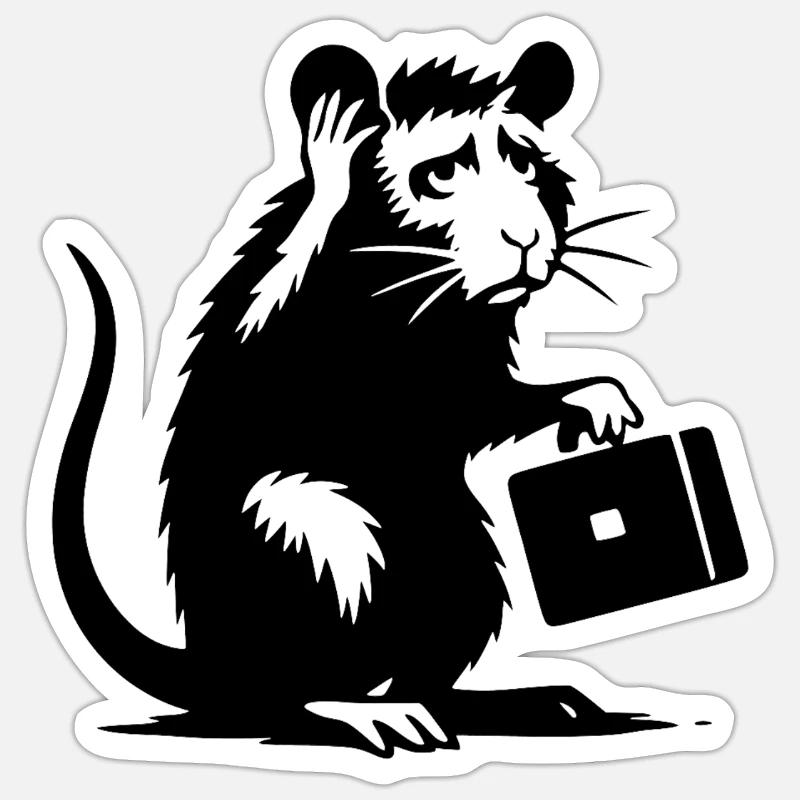 Rat avec mallette - Sticker taille S (10 x 10 cm) - blanc mat