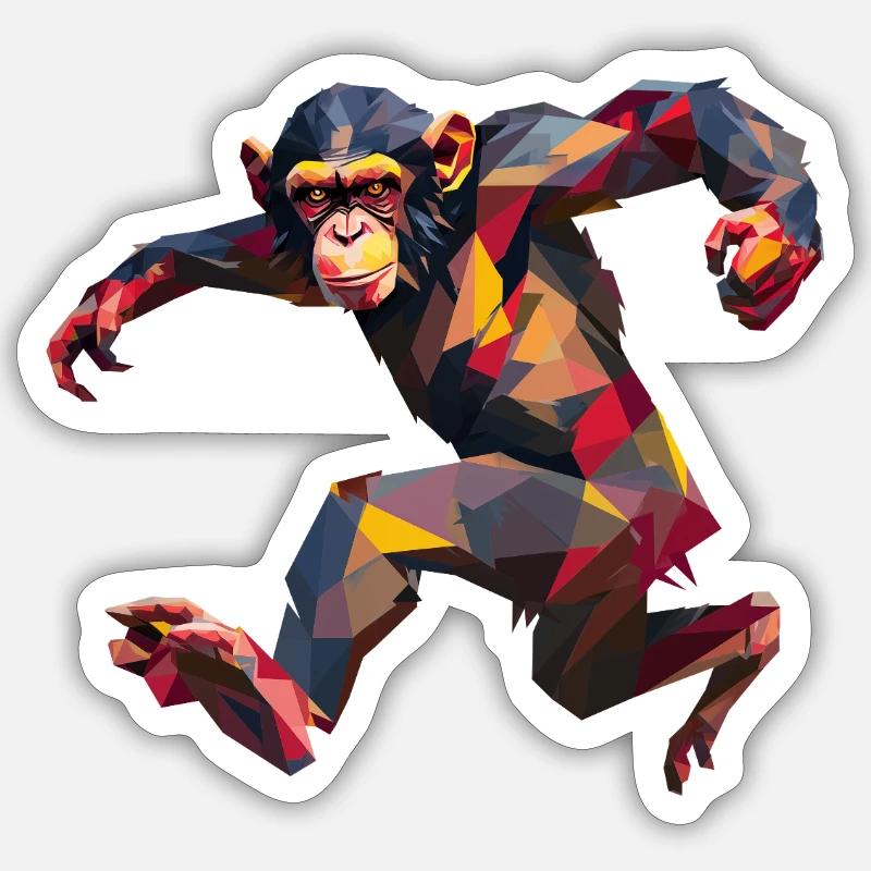 Low Poly Chimpanzee Sprint Logo Design - Sticker size S (10 x 10 cm) - white matte