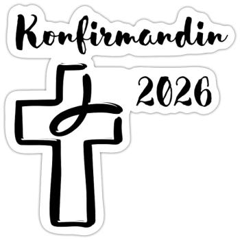 Konfirmandin 2026 Konfirmation Kreuz und Fisch - Sticker Größe S (10 x 10 cm) - Mattweiß - Vorne