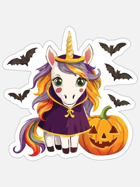 Halloween Unicorn Kürbiszauber - Sticker Größe S (10 x 10 cm) - Mattweiß
