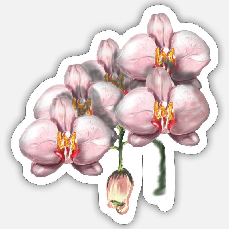 Illustration de fleurs d’orchidée rose - Sticker taille S (10 x 10 cm) - blanc mat