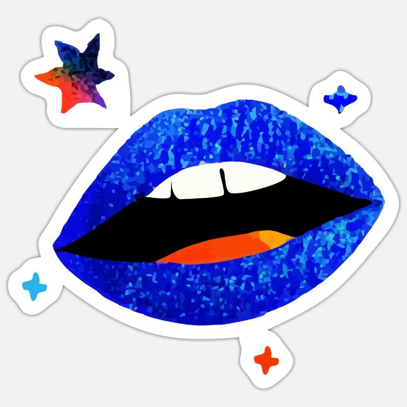 Pop à lèvres bleu électrique - Sticker taille S (10 x 10 cm) - blanc mat