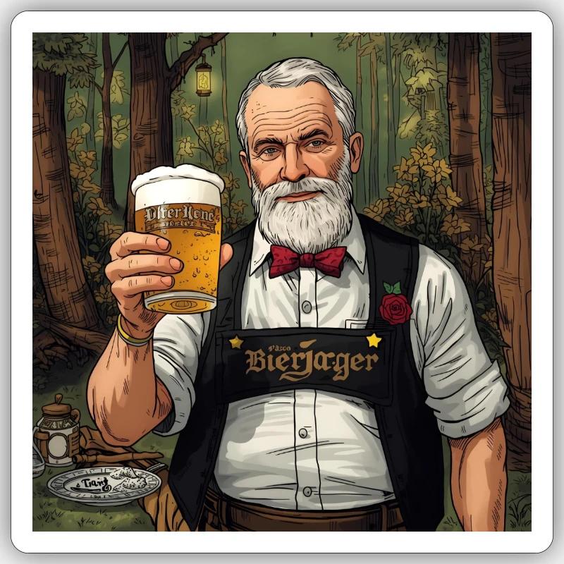 Bierjäger im Waldabend - Sticker Größe S (10 x 10 cm) - Mattweiß