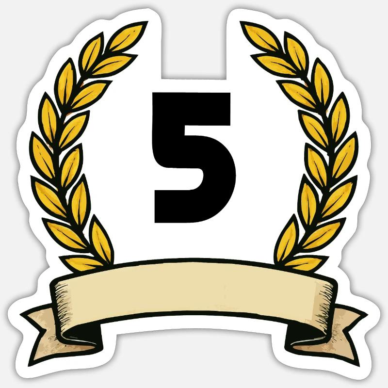 Couronne de laurier dorée numéro 5 Sticker taille S (10 x 10 cm)