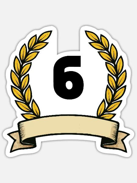 Goldener Lorbeerkranz Nummer 6 - Sticker Größe S (10 x 10 cm) - Mattweiß