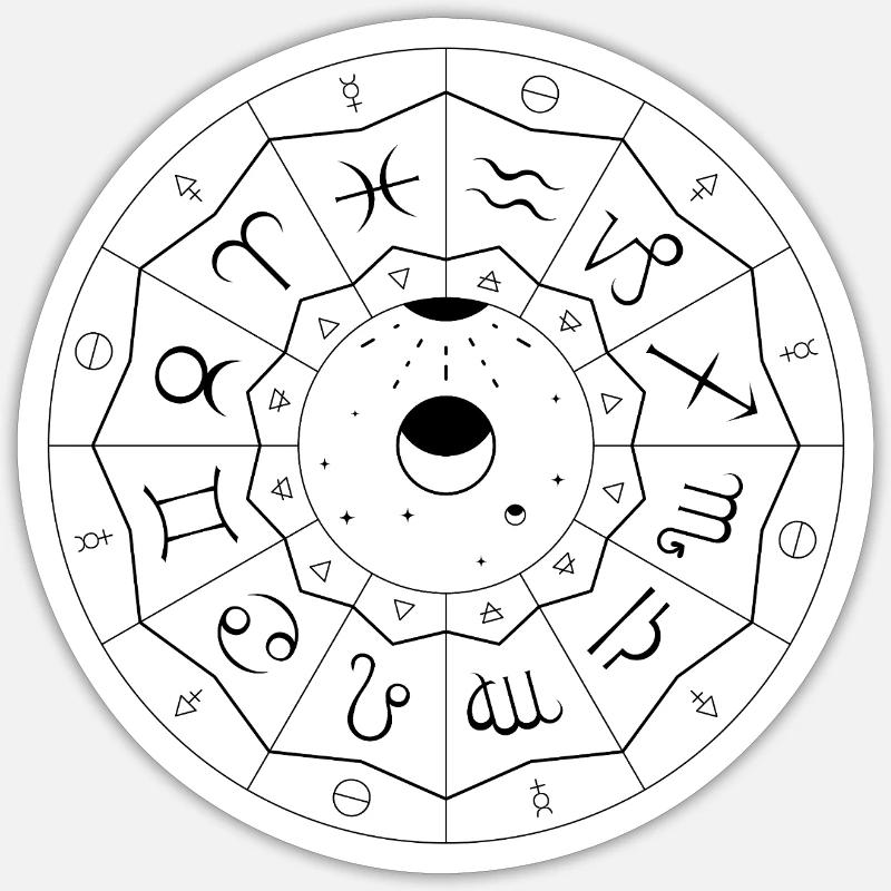 Zodiac Mandala - Elements and Modalities (black) Sticker size S (10 x 10 cm)