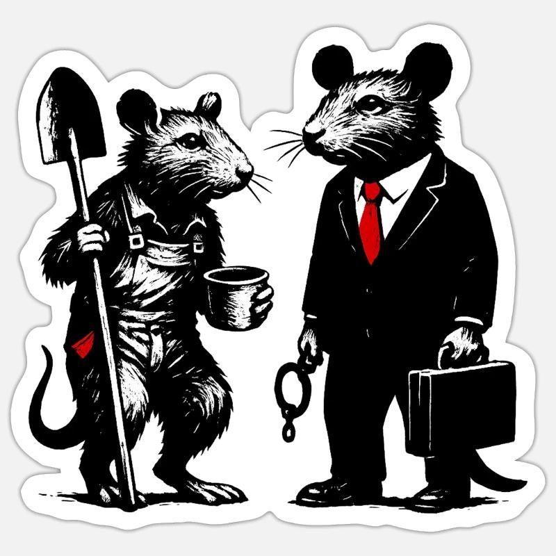 Rat ouvrier et rat de bureau - Sticker taille S (10 x 10 cm) - blanc mat