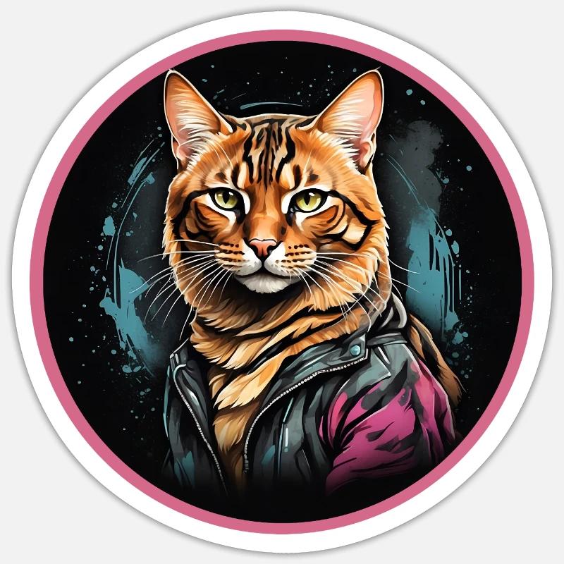 Chat léopard - Sticker taille S (10 x 10 cm) - blanc mat