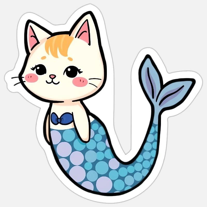 Chat comme sirène - Sticker taille S (10 x 10 cm) - blanc mat