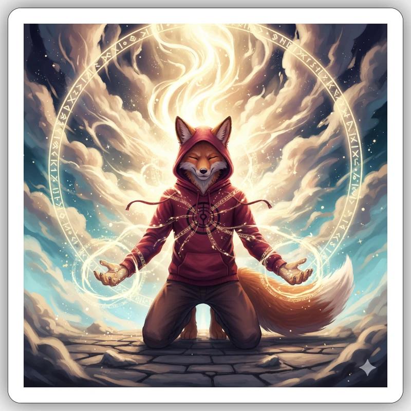 Fox in the Magic Circle Pullover Hoodie Sticker size S (10 x 10 cm)