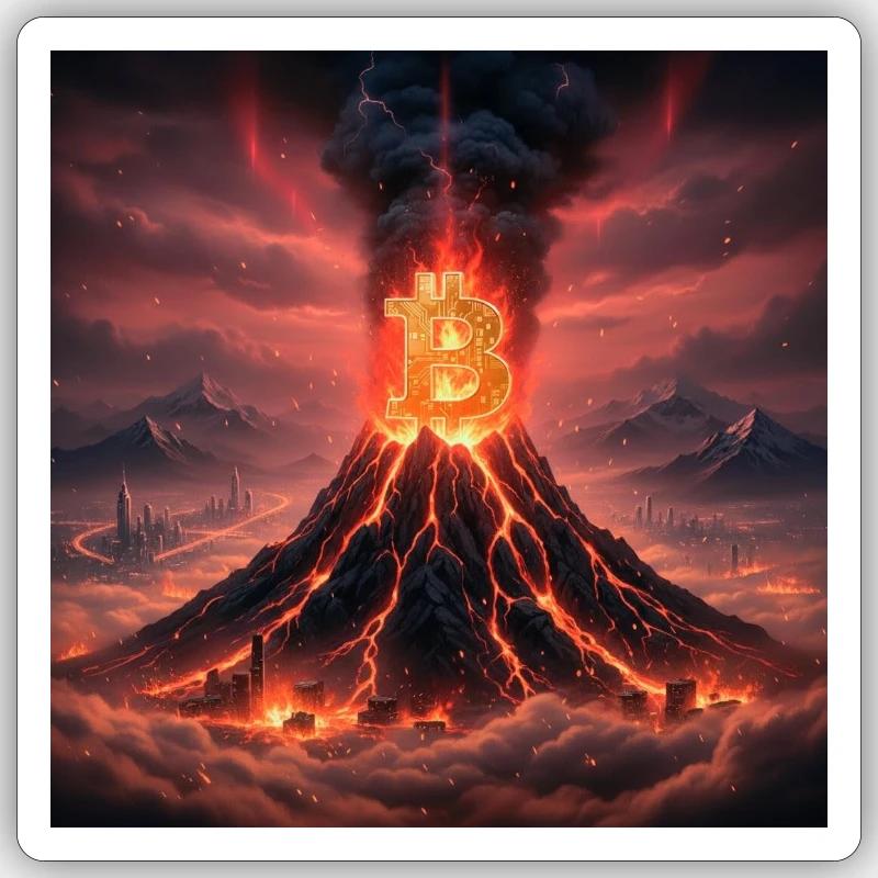 Bitcoin Vulkan-Ausbruch - Sticker Größe S (10 x 10 cm) - Mattweiß
