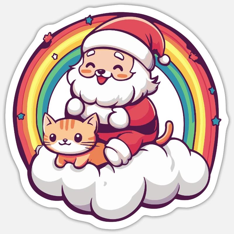 Chat Père Noël Noël - Sticker taille S (10 x 10 cm) - blanc mat