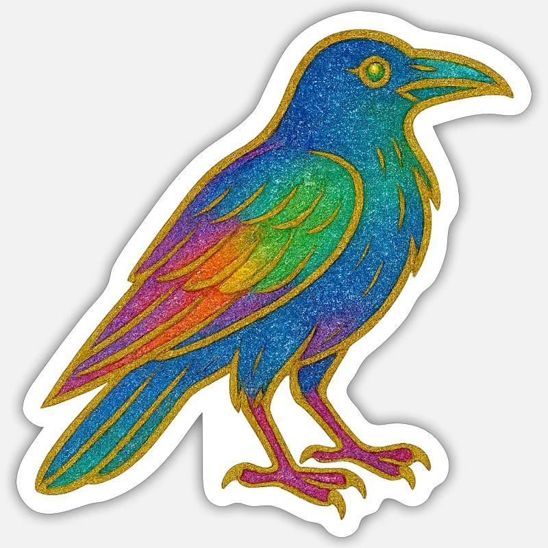 Regenbogenrabe Patchdesign - Sticker Größe S (10 x 10 cm) - Mattweiß