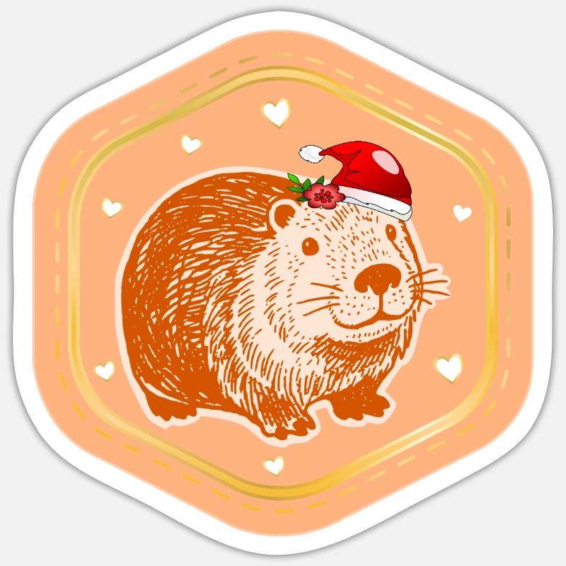CAPYBARA DE NOËL SAINT-NICOLAS - Sticker taille S (10 x 10 cm) - blanc mat