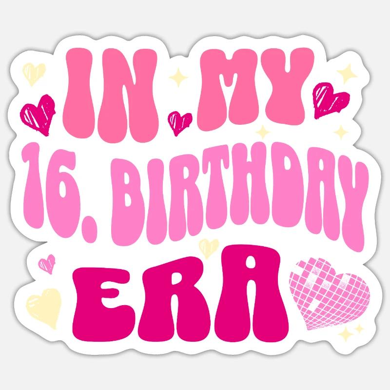 Dans mon 16e anniversaire ère coeur rétro design - Sticker taille S (10 x 10 cm) - blanc mat