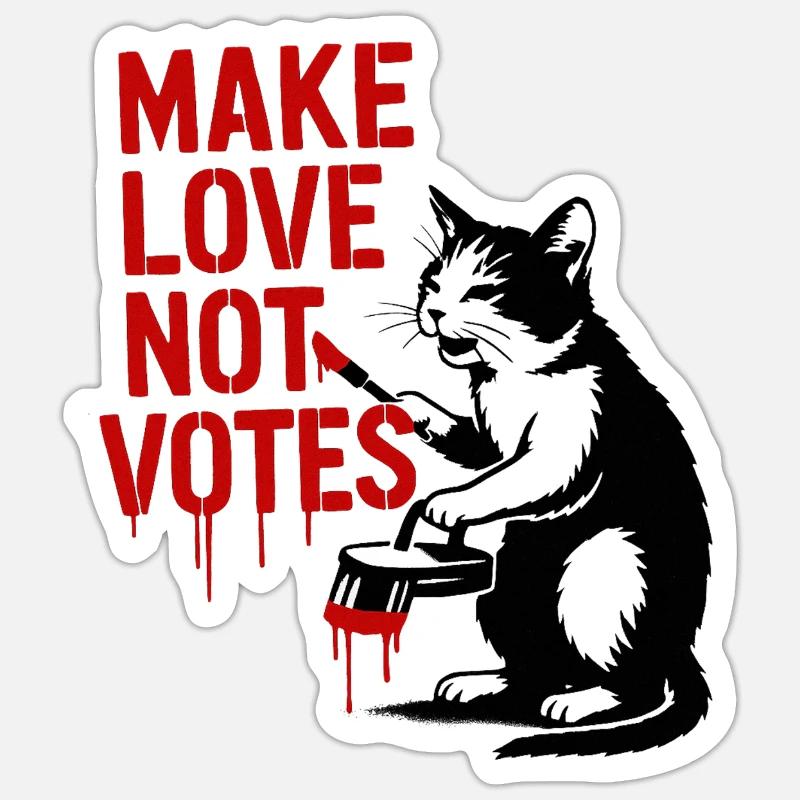 Faites l’amour pas les votes Chat - Sticker taille S (10 x 10 cm) - blanc mat