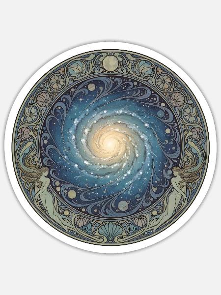 Milchstraße im Art Nouveau Kreis - Sticker Größe S (10 x 10 cm) - Mattweiß