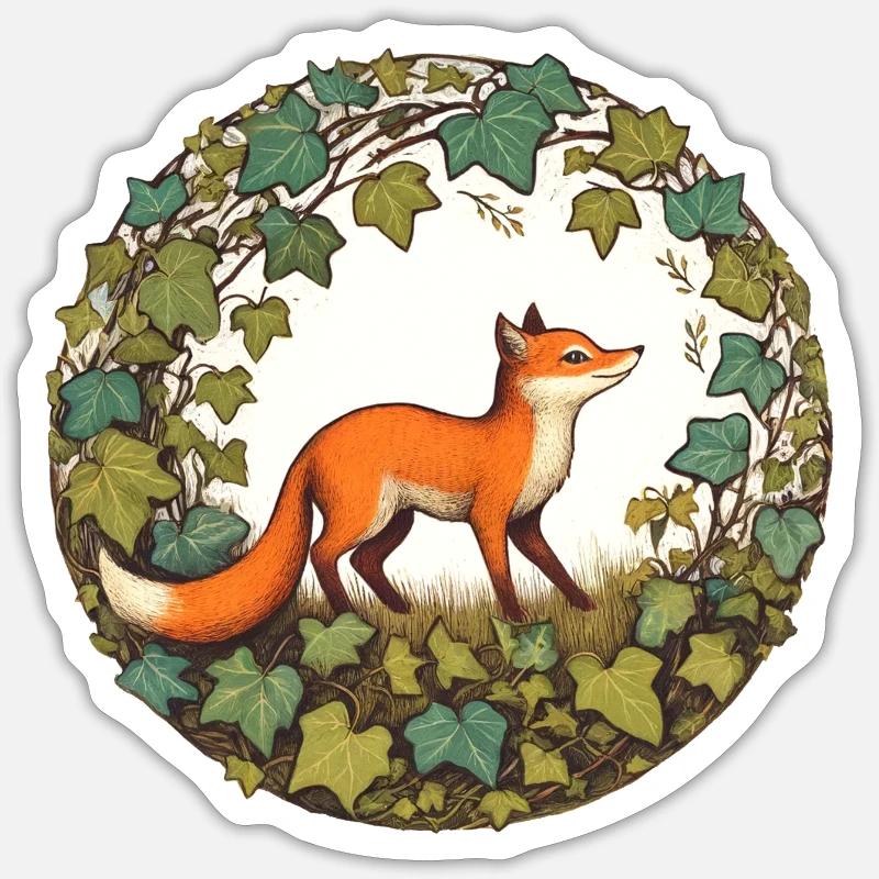 Fuchs im Efeukreis - Sticker Größe S (10 x 10 cm) - Mattweiß