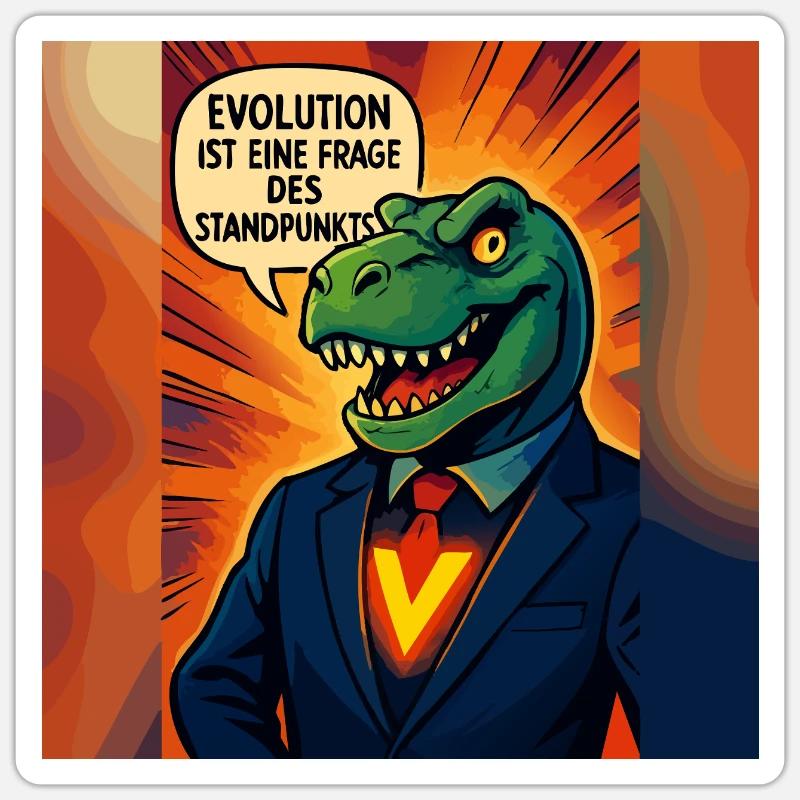 Dino im Anzug – Evolution ist Ansichtssache Sticker Größe S (10 x 10 cm)
