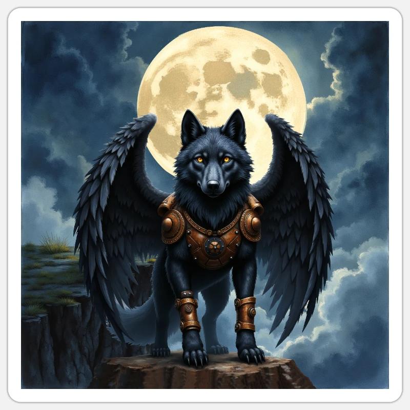 Winged wolf under full moon - Sticker size S (10 x 10 cm) - white matte