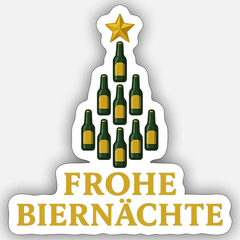 Frohe Biernächte Bier Weihnachtsbaum - Sticker Größe S (10 x 10 cm) - Mattweiß