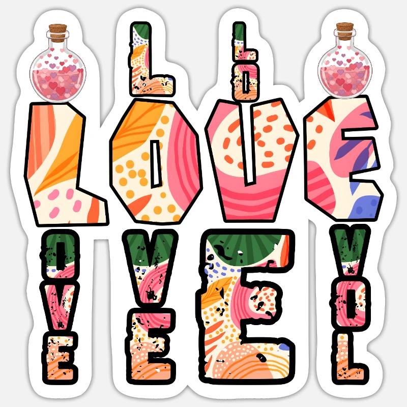 Boho Bunte Liebesbriefe - Sticker Größe S (10 x 10 cm) - Mattweiß