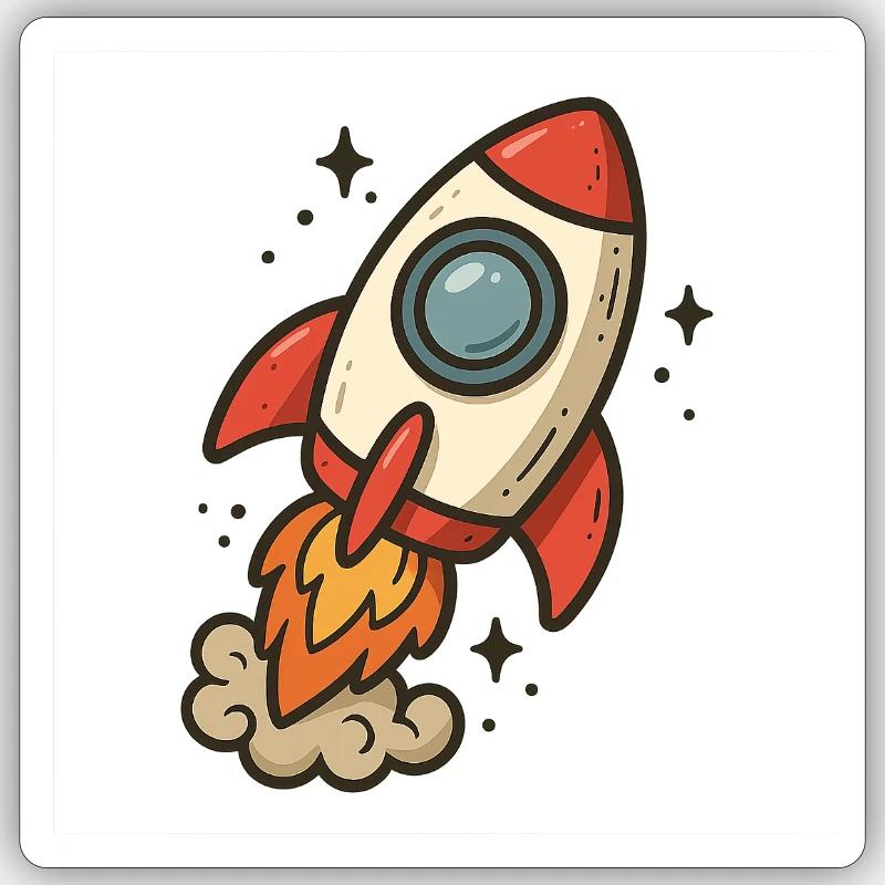 Fusée cartoon spatiale Sticker taille S (10 x 10 cm)