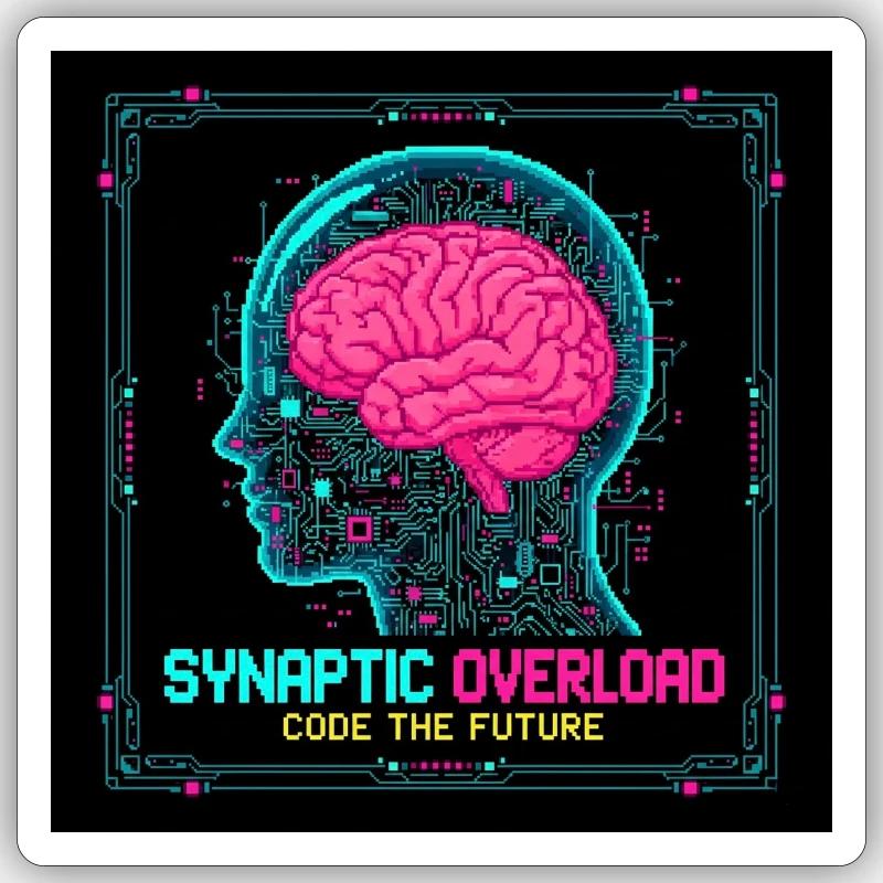 Synaptic Overload Neon Brain Sticker size S (10 x 10 cm)